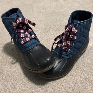 Navy Quilted Boots with Plaid Laces